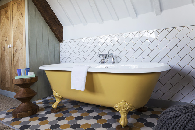 Freestanding bath at The Old Stocks Inn, Cotswolds