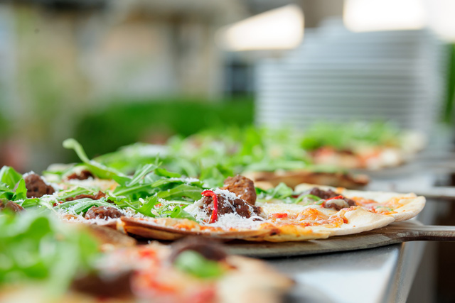 Wood-fired pizzas at The Old Stocks Inn, Stow