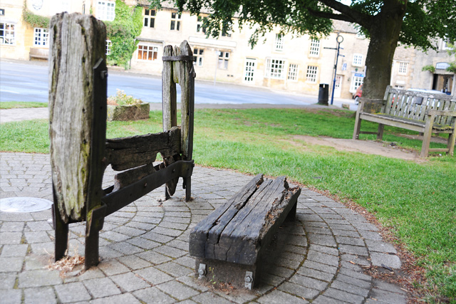 The penal stocks in Stow-on-the-Wold, Cotswolds